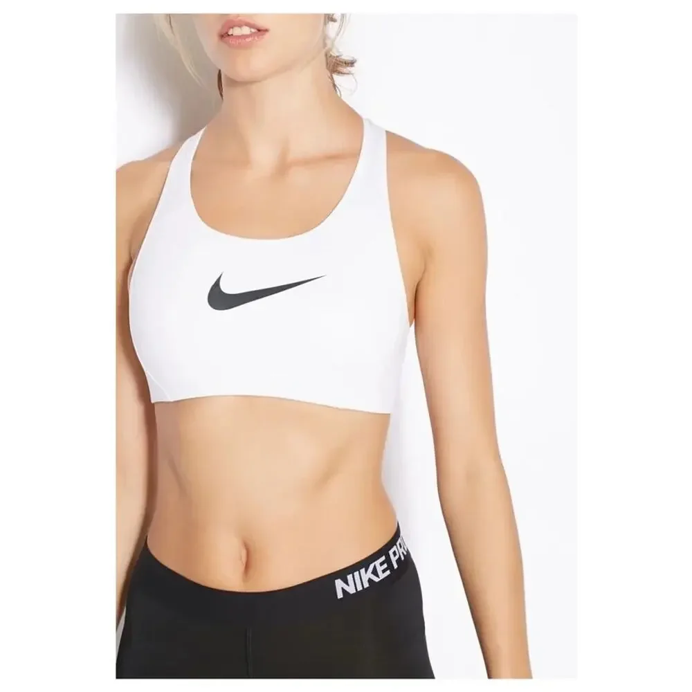 New Nike Training Dri-FIT Swoosh Padded Sports Bra White Racerback Strap Sz M